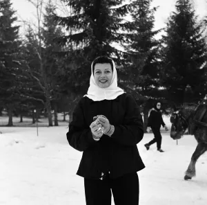 Rita Hayworth on holiday at Megeve in the French Alps with her daughters Yasmin Rita Hayworth on holiday at Megeve in the French Alps with her daughters Yasmin