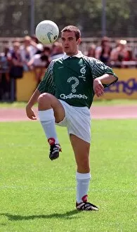 Images Dated 17th May 1998: Robbie Williams Singer May 1998 playing football during the celebrity soccer match