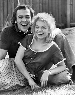 Laughing Collection: Robert Lindsay and Cheryl Hall laughing during TV press call - September 1974