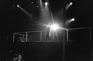 Rock group U2 in concert in USA. Bono on stage. May 1987 Rock group U2 in concert in USA. Bono on stage. May 1987