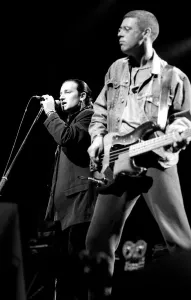 Rock group U2 in concert in USA - May 1987 Bono and Adam Clayton Rock group U2 in concert in USA - May 1987 Bono and Adam Clayton