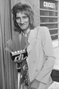 Rod Stewart holding his Best Singer Award at The Oval Pop Festival, Oval Cricket Ground Rod Stewart holding his Best Singer Award at The Oval Pop Festival, Oval Cricket Ground
