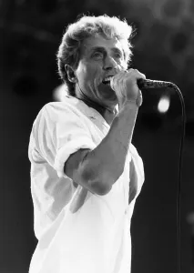 Roger Daltrey singer of The Who at Live Aid Concert 1985 Wembley Stadium Roger Daltrey singer of The Who at Live Aid Concert 1985 Wembley Stadium