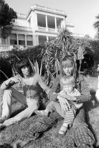 Rolling Stones: Keith Richard & Anita Pallenberg with their son Marlon at his home Rolling Stones: Keith Richard & Anita Pallenberg with their son Marlon at his home