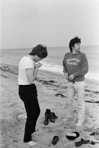 The Rolling Stones. Keith Richards and Charlie Watts seen here posing on Malibu beach The Rolling Stones. Keith Richards and Charlie Watts seen here posing on Malibu beach