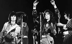 The Rolling Stones Mick Jagger Keith Richards and Ronnie Wood on stage at Knebworth pop The Rolling Stones Mick Jagger Keith Richards and Ronnie Wood on stage at Knebworth pop