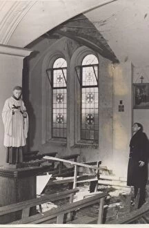 A Roman Catholic church damaged by enemy action during an air raid on the North East of
