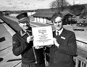 Ronnie Breeze and Gordon Wood (right) at Alnmouth Railway Station with their award of Ronnie Breeze and Gordon Wood (right) at Alnmouth Railway Station with their award of