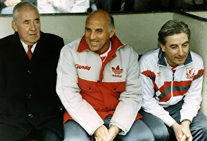 Ronnie Moran Liverpool FC manager sits on the bench with Roy Evans (right Ronnie Moran Liverpool FC manager sits on the bench with Roy Evans (right