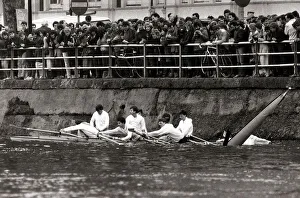 Rowing - Oxford v Cambridge Boat Race - 1984 cambridge take a dip as their boat Rowing - Oxford v Cambridge Boat Race - 1984 cambridge take a dip as their boat