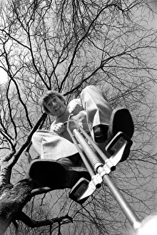 Roy Castle on a pogo stick. January 1975 75-00573-001 Roy Castle on a pogo stick. January 1975 75-00573-001