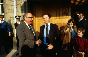 Roy Jenkins shaking hands with David Steel March 1982 Roy Jenkins shaking hands with David Steel March 1982