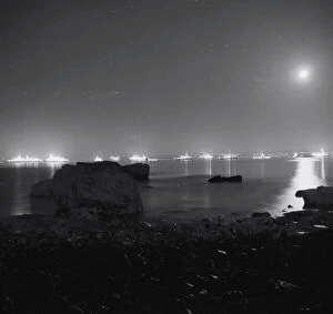 Not Personality Gallery: Royal Navy fleet anchored in Torbay and floodlit in July 1969