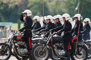 Images Dated 4th May 1990: Royal Signals White Helmet Motorcycle Display Team. May 1990