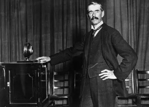 The Rt Hon Neville Chamberlain PC MP broadcasting from the Birmingham Station The Rt Hon Neville Chamberlain PC MP broadcasting from the Birmingham Station
