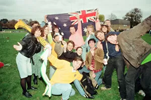 Images Dated 2nd November 1991: Rugby Fans watching the 1991 Rugby World Cup Final between Australia & England on an