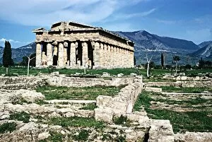 Ruins of Greek temple of Neptune at Paestum 40 kilometres South of Salerno Italy