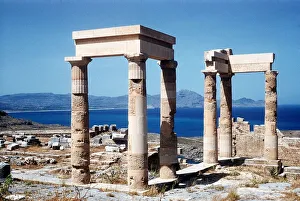 Images Dated 25th June 1976: Ruins of the Temple of Athena Lindia facade Acropolis of Lindos on The Island of Rhodes