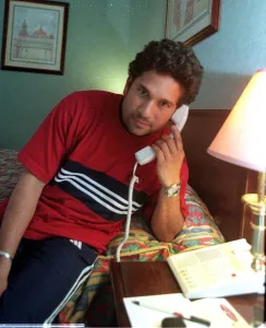 Sachin Tendulkar Indian opening batsman June 1999 in his hotel room before Sachin Tendulkar Indian opening batsman June 1999 in his hotel room before