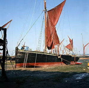 Images Dated 1st September 1973: Sailing Barges on the River Thames Ships shipping Barge Boats moored