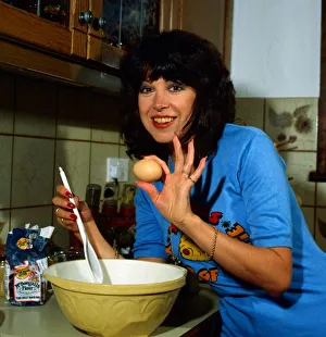 Sally James in kitchen making cake September 1981 Sally James in kitchen making cake September 1981