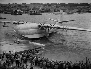 00154 Gallery: Sanders Roe Princess Flying Boat Aug 1952 is launched down the slipway from it