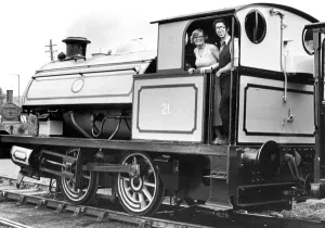Sandra Johnson and Eric Maxwell on the footplate of an engine at Tanfield Railway on 28th Sandra Johnson and Eric Maxwell on the footplate of an engine at Tanfield Railway on 28th