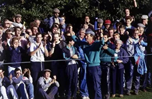 Sandy Lyle raising arms in celebration October 1988 Sandy Lyle raising arms in celebration October 1988