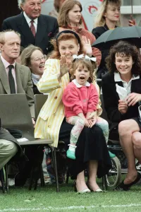 Sarah, Duchess of York and Princess Eugenie watching sports day at Upton House School Sarah, Duchess of York and Princess Eugenie watching sports day at Upton House School