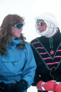 Sarah Ferguson, the Duchess of York with Princess Diana at a photocall during their Sarah Ferguson, the Duchess of York with Princess Diana at a photocall during their