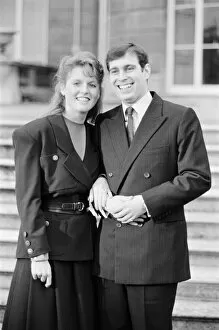 Sarah Ferguson and Prince Andrew announce their engagement at Buckingham Palace