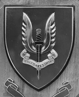 Images Dated 1st April 1971: SAS Special Air Service motto Who Dares Wins shield April 1971