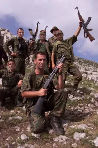 Scene at the KLA front line positions inside Kosovo June 99 as the fighters Scene at the KLA front line positions inside Kosovo June 99 as the fighters