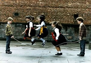 Images Dated 9th October 1992: Scotland Street School four children playing skipping jumping ropes