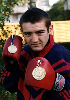Scott Harrison Scottish European boxing Champion holding two medals Scott Harrison Scottish European boxing Champion holding two medals