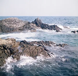 Sea over the rocks outside Polperro, Cornwall. 1973 Sea over the rocks outside Polperro, Cornwall. 1973