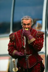 Sean Connery eating an apple on set of film Highlander in costume Circa May 1985 Sean Connery eating an apple on set of film Highlander in costume Circa May 1985