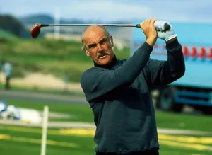 Sean Connery swinging golf club September 1987 Sean Connery swinging golf club September 1987