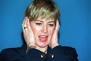 Selina Scott TV presenter with hands over ears Jan 94 January 1994 Selina Scott TV presenter with hands over ears Jan 94 January 1994