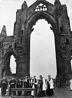 A service takes place at Guisborough Priory. 18th May 1975 A service takes place at Guisborough Priory. 18th May 1975