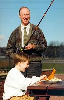 Images Dated 1st February 1996: Seven year old Luke Holden joined forces with Jack Charlton at Harry Ramsdens to launch a