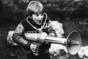 Images Dated 29th January 1979: Seven year old Matthew Allen tries out his new sonic laser gun. 29th January 1979