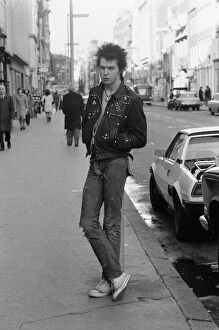 Images Dated 17th December 2010: Sex Pistols bass guitarist Sid Vicious pictured in London. 29th March 1977