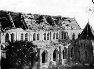 Core13 Gallery: The shattered nave of Llandaff Cathedral in the harsh light of dawn on January 3rd