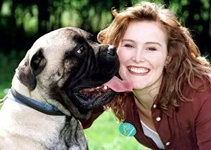 Images Dated 26th July 1998: Shauna Lowry TV Presenter with Shamus the Bull Mastive Dog who weighs 10 stone