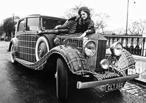 Sheena Hardy model with tartan painted Rolls Royce 1971