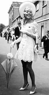Shirley Moore in white lace mini dress at Royal Ascot June 1969 Sixties fashion Shirley Moore in white lace mini dress at Royal Ascot June 1969 Sixties fashion