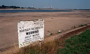 Sign warning of deep water at drought hit Bartley Green Resevoir, Birmingham Sign warning of deep water at drought hit Bartley Green Resevoir, Birmingham
