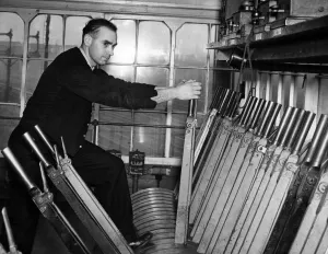 Signalman, at work in his signal box, Circa 1960 Signalman, at work in his signal box, Circa 1960