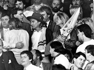 Singer Rod Stewart and girlfriend Kelly Emberg pictured at Ninian Park before the Wales v